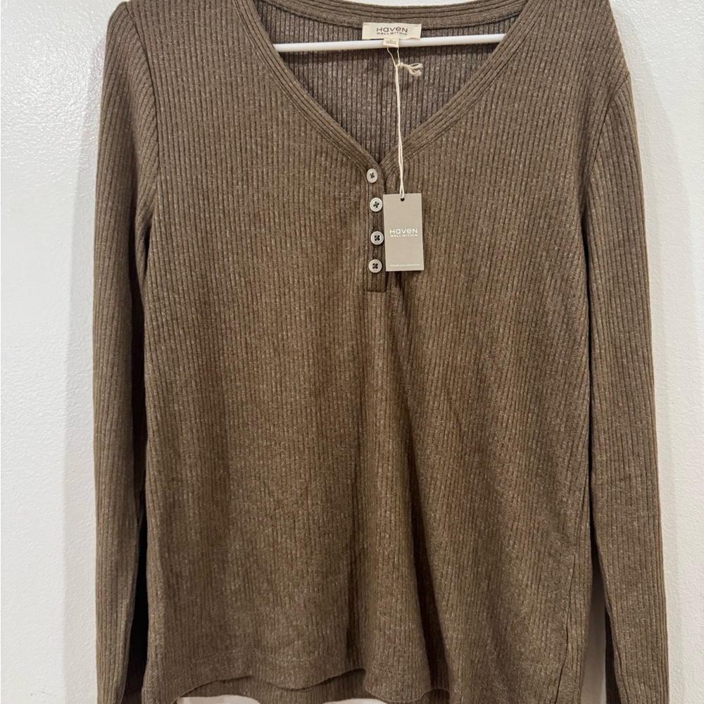 Haven women Well Within Ribbed Knit Top in Tan